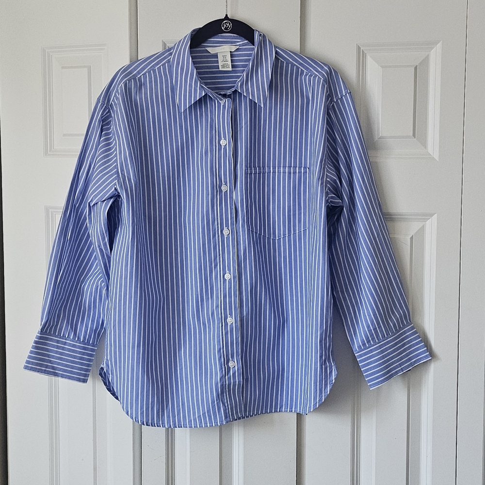 H&M Womens Oversized Button Down Collared Long Sleeve Shirt, Size XS